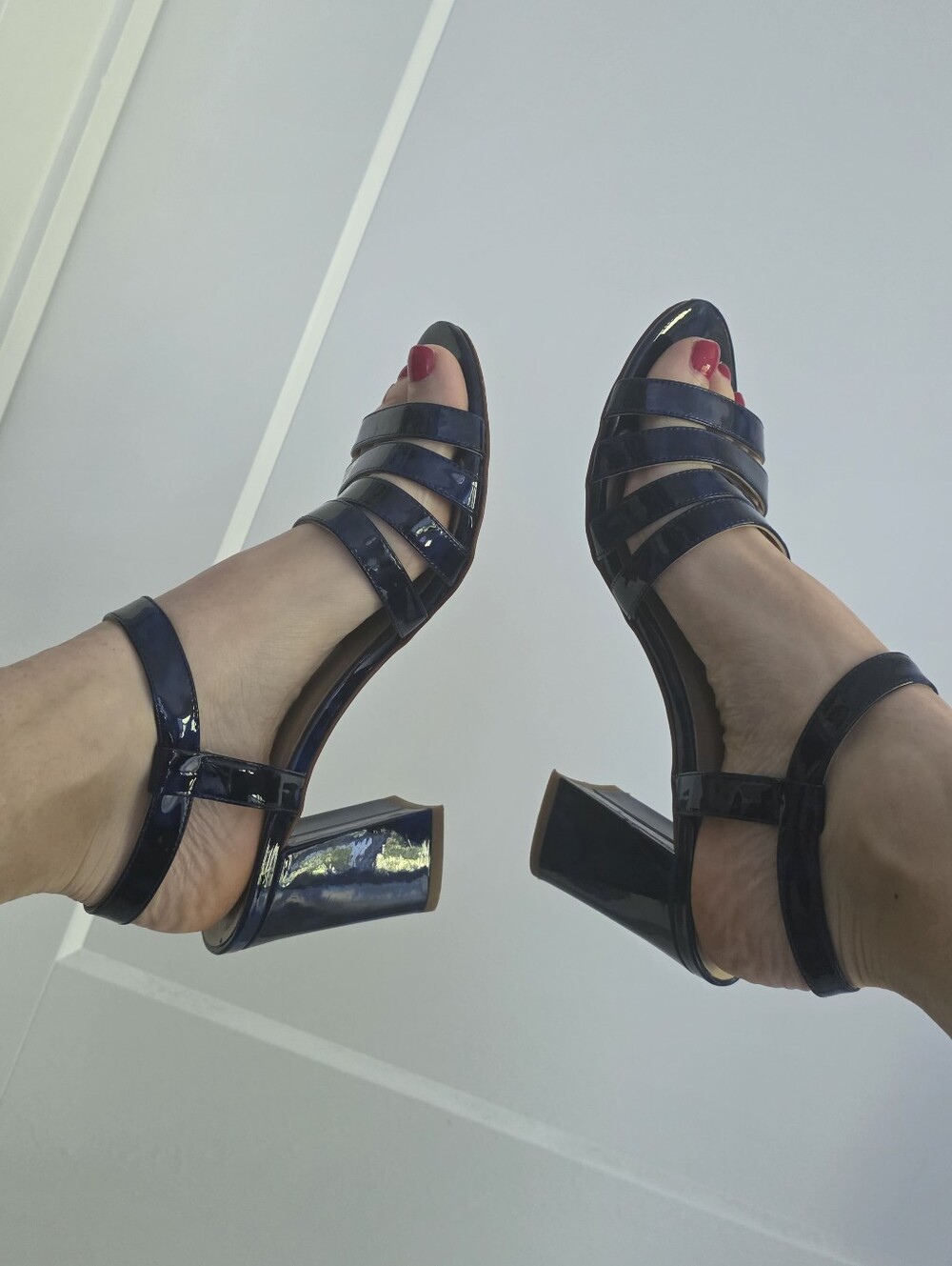 Rare Color, MARYAM NASSIR ZADEH Patent Leather Navy Block Heel Sandals - Women